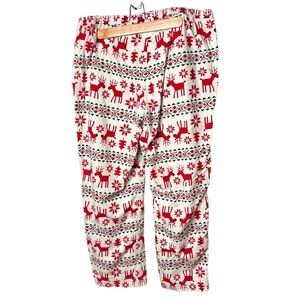 HANNA ANDERSSON Christmas‎ Flannel Pajama Pants Size Large Winter Deer White Red